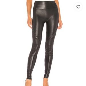 Spanx Quilted Moto Black Faux Leather Leggings L